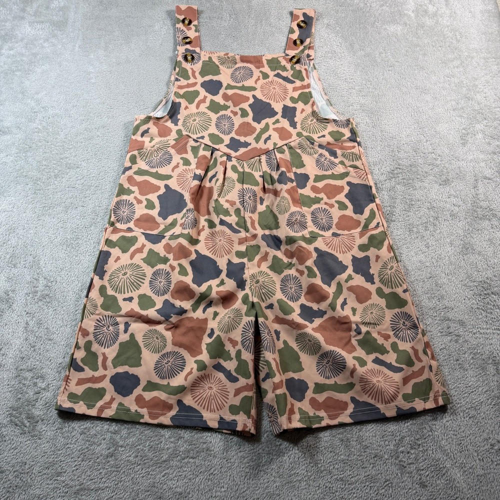 MARNZAZA Hawaii Shortall Overalls Women Medium Brown Camo Floral Pockets